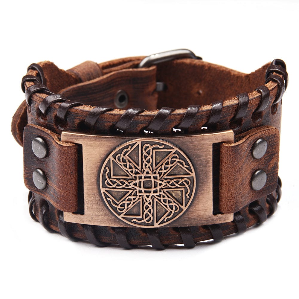 Bracelet en cuir avec amulette en forme de nœud irlandais, bijoux transfrontaliers russes, bracelet païen saroual