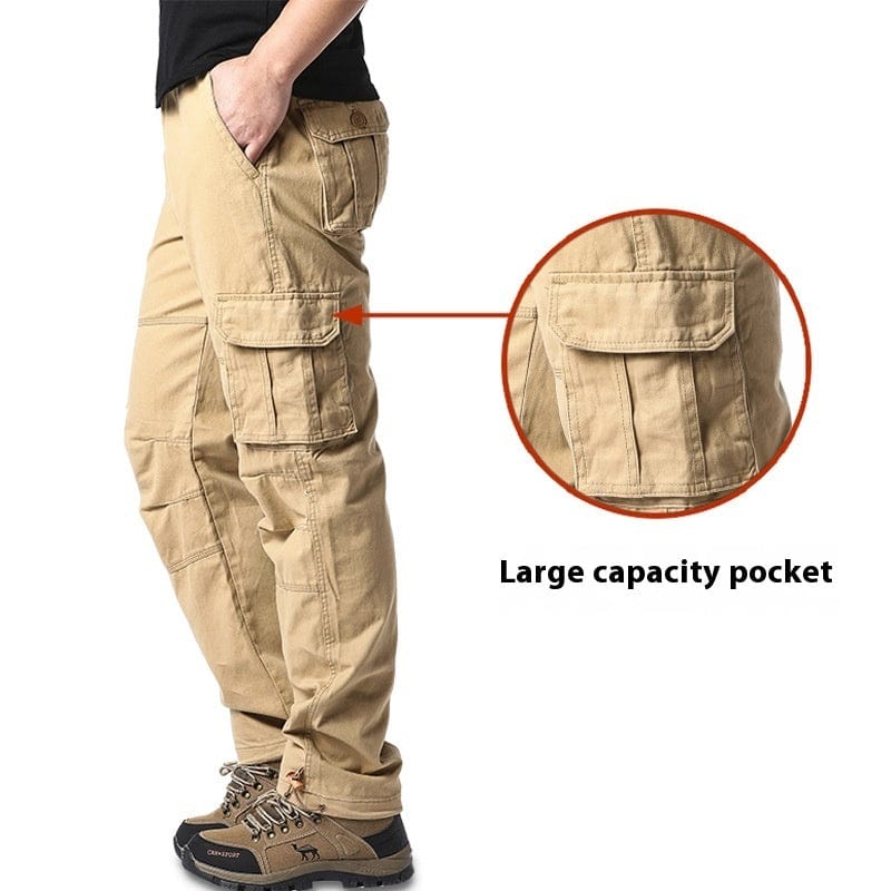 Pantalon cargo multi-poches en coton pour homme, ample, résistant à l'usure, idéal pour les loisirs en plein air saroual
