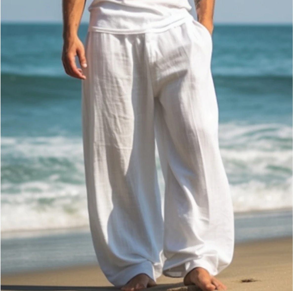 Pantalon décontracté d'extérieur pour la plage, couleur unie, coupe droite large saroual