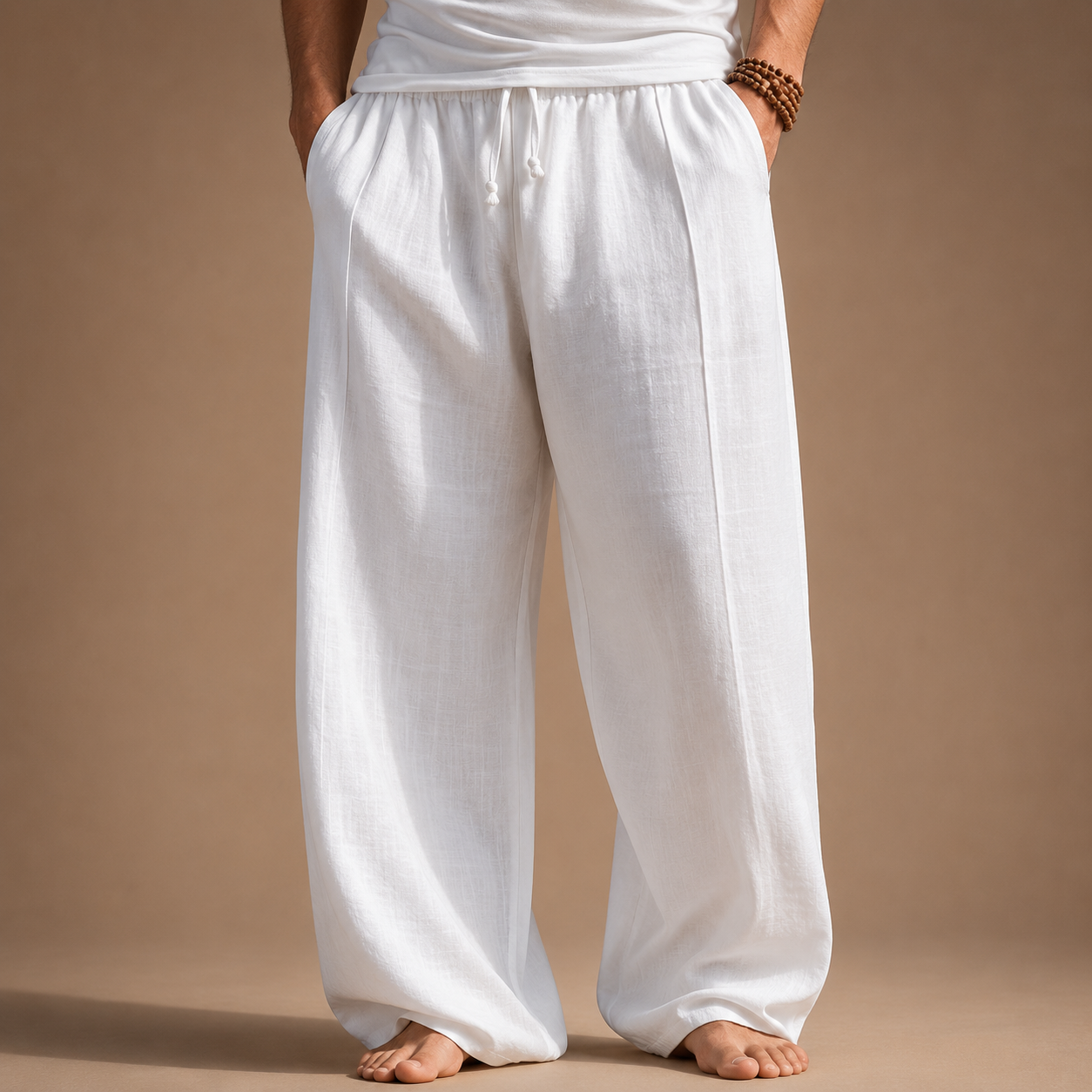 Pantalon décontracté d'extérieur pour la plage, couleur unie, coupe droite large