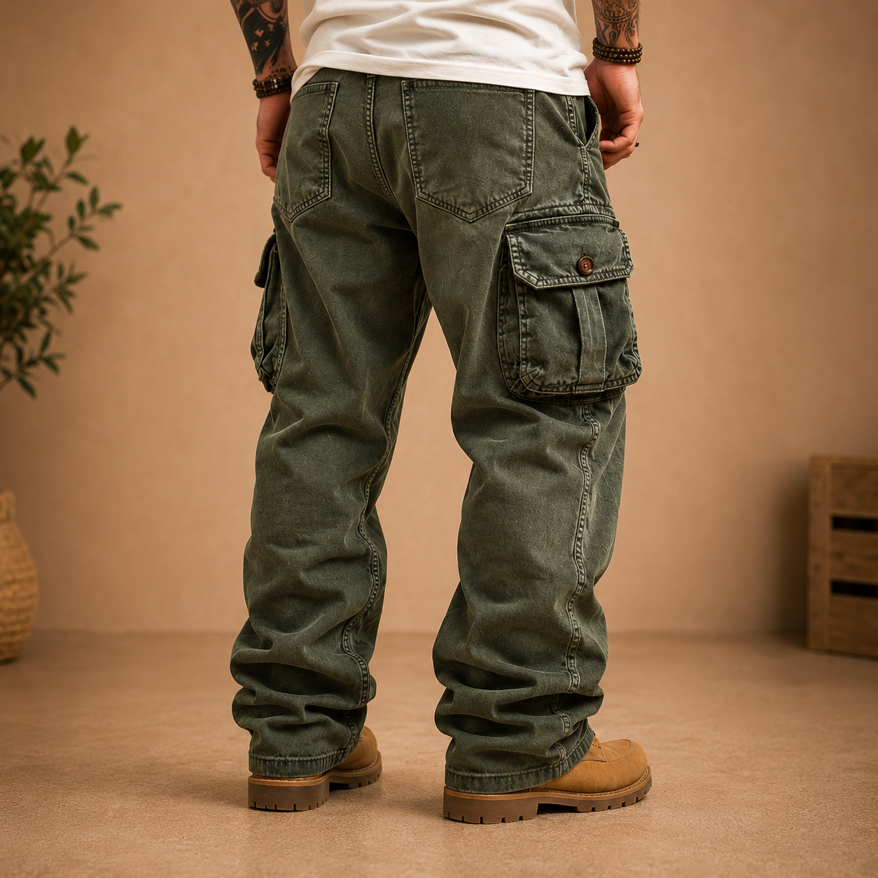 Pantalon cargo rétro élastique