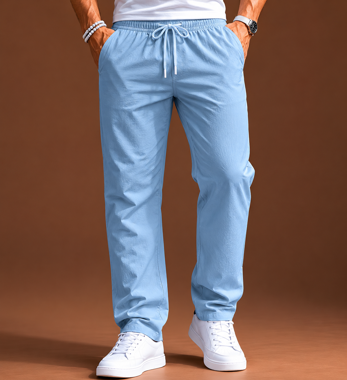 Pantalon d'été pour homme, taille élastique, coupe droite