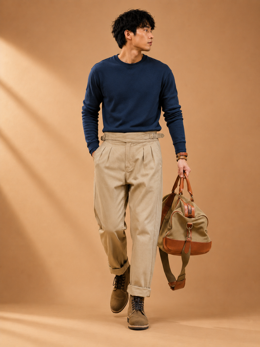 Pantalon Cargo Homme Taille Haute – Style Rétro