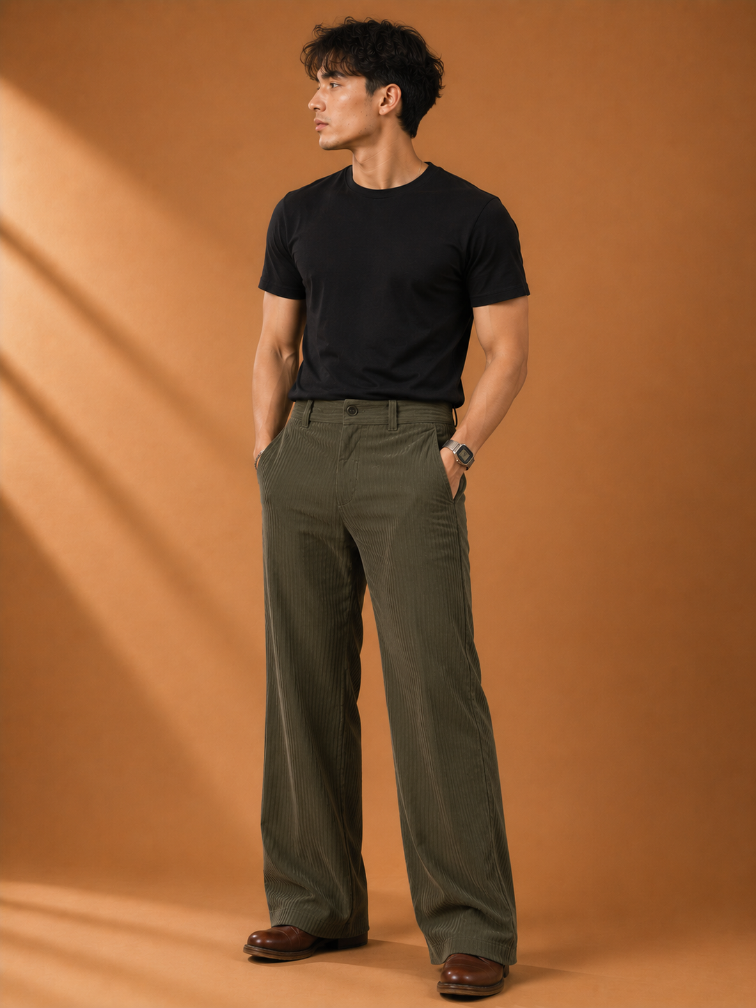 Pantalon Homme Velours Côtelé – Coupe Large Outdoor