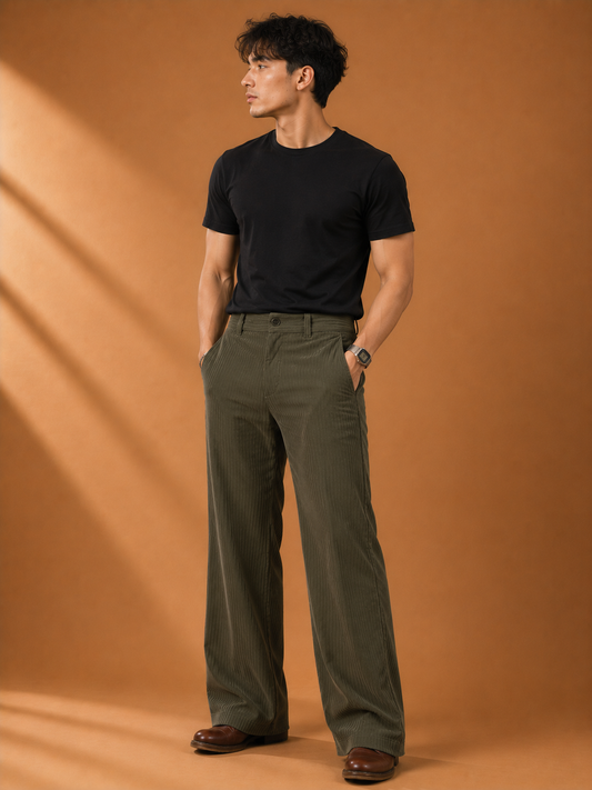 Pantalon Homme Velours Côtelé – Coupe Large Outdoor