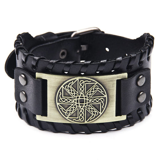Bracelet en cuir avec amulette en forme de nœud irlandais, bijoux transfrontaliers russes, bracelet païen saroual
