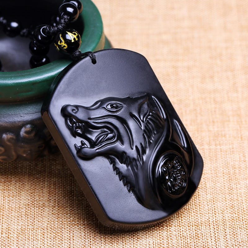 Collier Homme et Femme - Pierre Obsidienne Noire Naturelle - Le Loup qui Galope saroual
