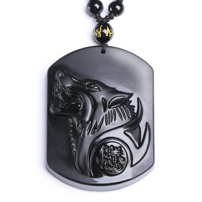 Collier Homme et Femme - Pierre Obsidienne Noire Naturelle - Le Loup qui Galope saroual