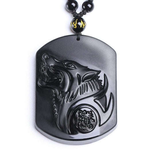 Collier Homme et Femme - Pierre Obsidienne Noire Naturelle - Le Loup qui Galope saroual