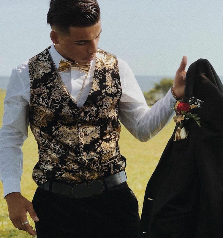 Gilet Steampunk doré pour homme, costume de mariage sans manches saroual