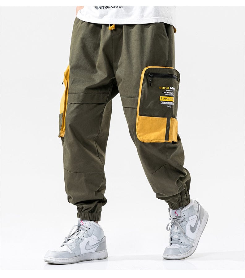 Pantalon cargo ample à imprimé color-block et grandes poches saroual