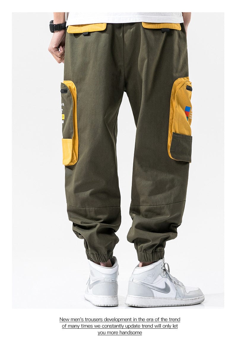 Pantalon cargo ample à imprimé color-block et grandes poches saroual