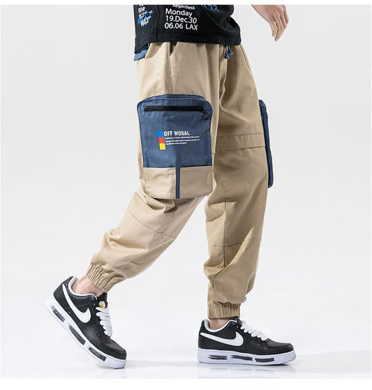 Pantalon cargo ample à imprimé color-block et grandes poches saroual