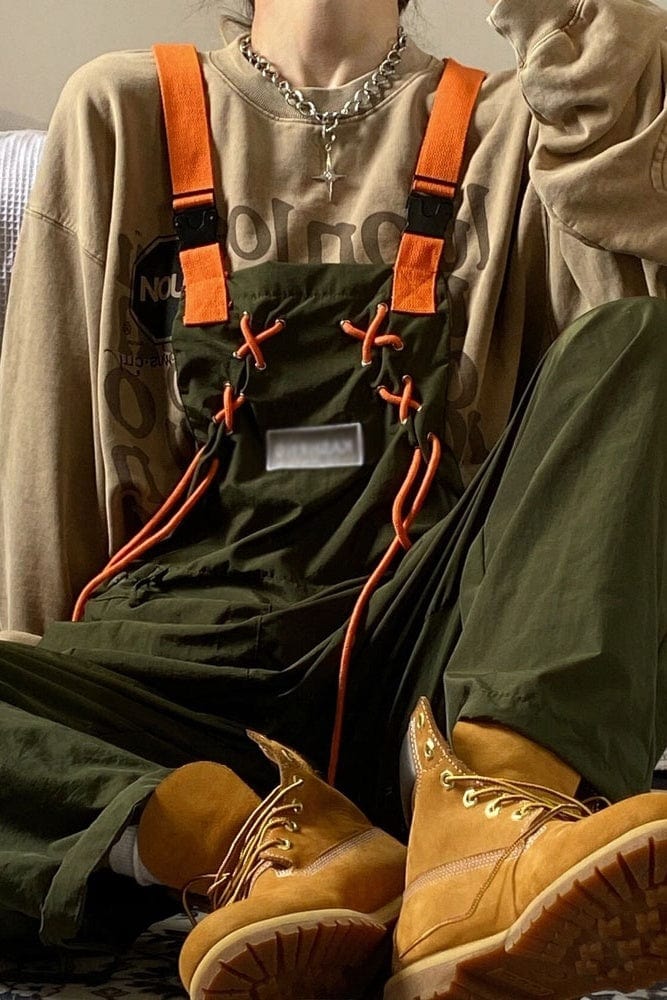 Pantalon cargo ample et décontracté pour homme, coupe droite, à bretelles saroual