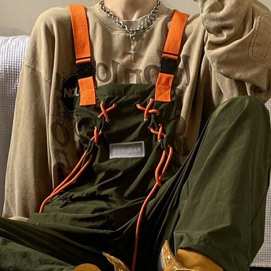 Pantalon cargo ample et décontracté pour homme, coupe droite, à bretelles saroual