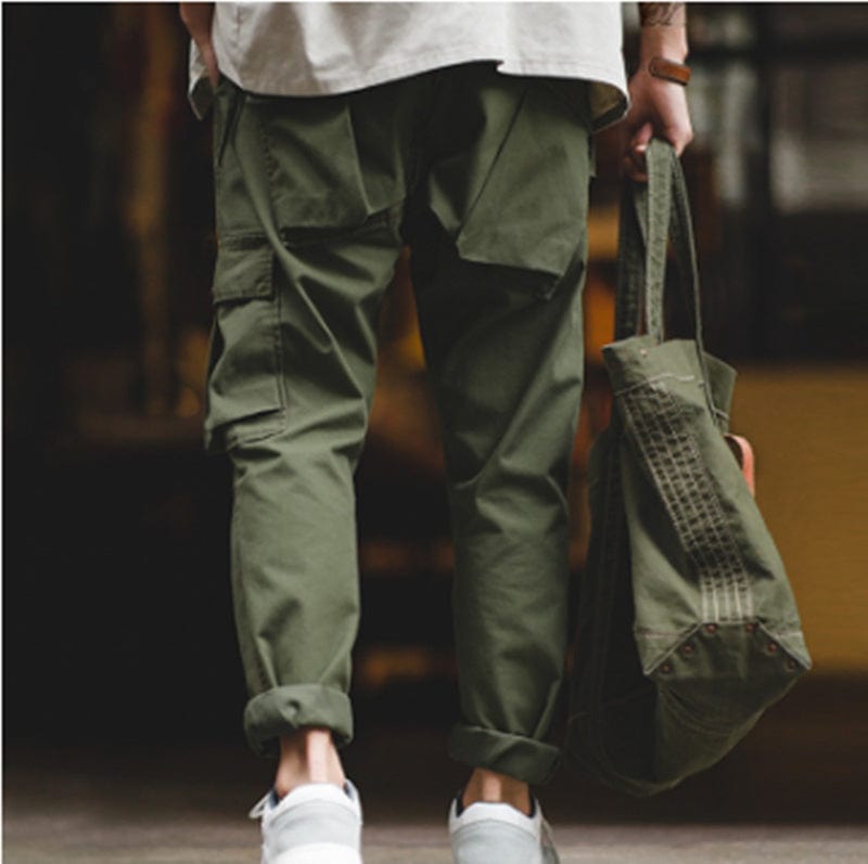 Pantalon cargo décontracté de style rétro japonais avec poche arrière saroual