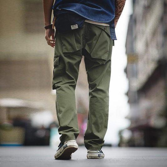 Pantalon cargo décontracté de style rétro japonais avec poche arrière saroual