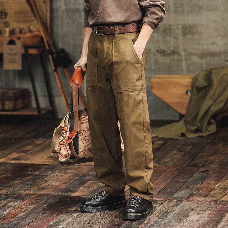 Pantalon cargo décontracté vert armée rétro pour homme, coupe ample et droite saroual