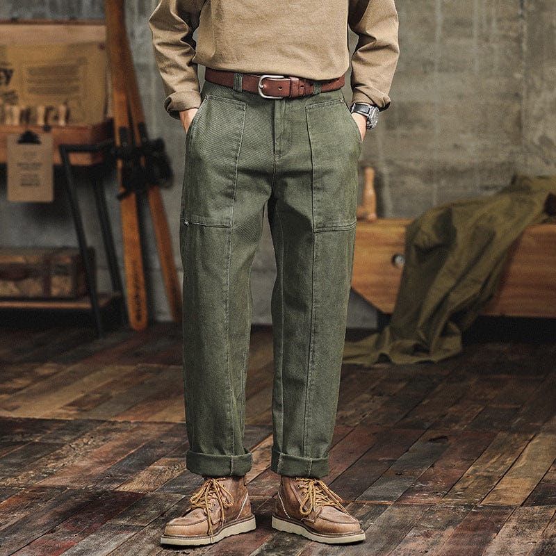 Pantalon cargo décontracté vert armée rétro pour homme, coupe ample et droite saroual