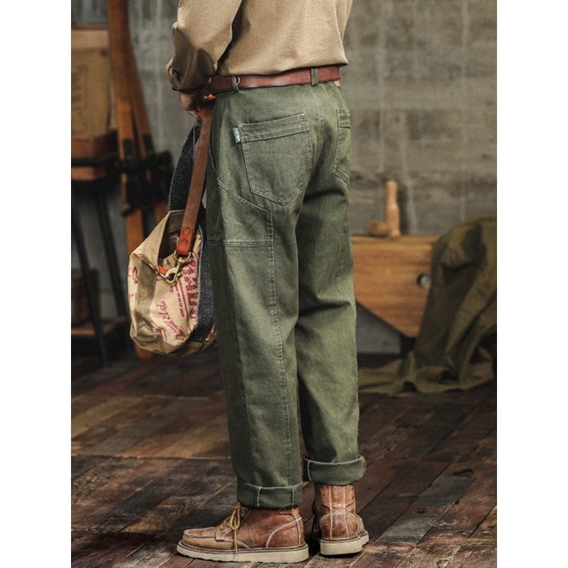 Pantalon cargo décontracté vert armée rétro pour homme, coupe ample et droite saroual