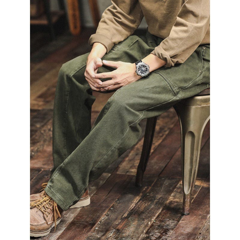 Pantalon cargo décontracté vert armée rétro pour homme, coupe ample et droite saroual
