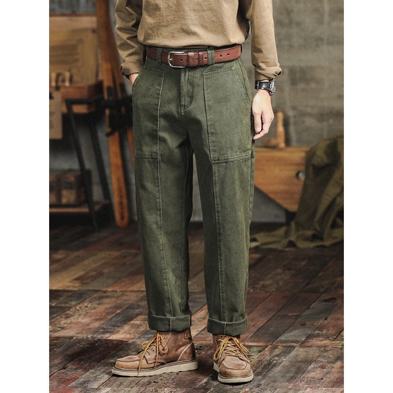 Pantalon cargo décontracté vert armée rétro pour homme, coupe ample et droite saroual