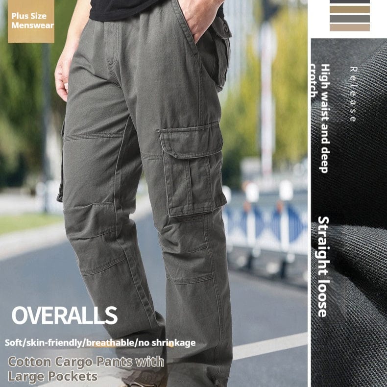 Pantalon cargo multi-poches en coton pour homme, ample, résistant à l'usure, idéal pour les loisirs en plein air saroual