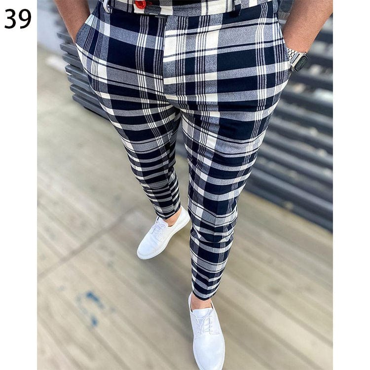 Pantalon de costume décontracté à imprimé pour homme, coupe slim saroual