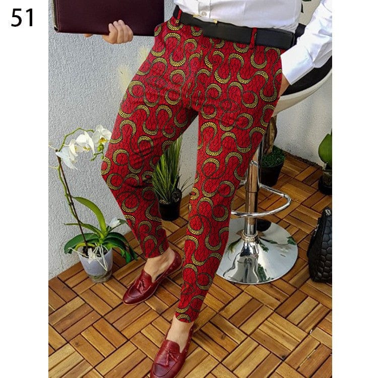 Pantalon de costume décontracté à imprimé pour homme, coupe slim saroual