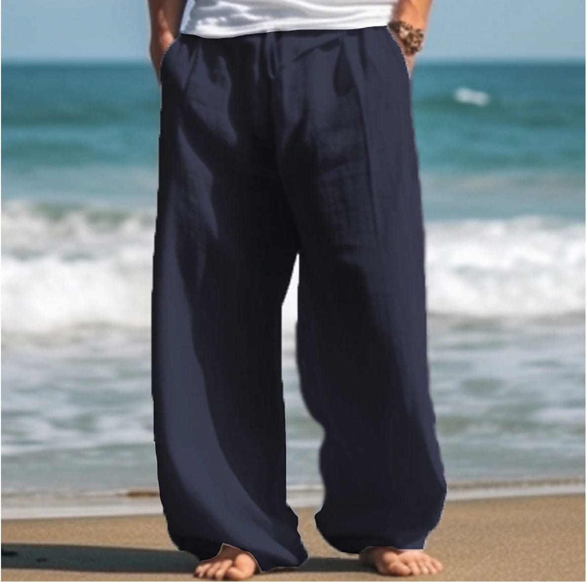 Pantalon décontracté d'extérieur pour la plage, couleur unie, coupe droite large saroual