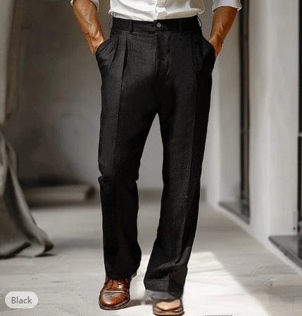 Pantalon droit décontracté en lin pour homme | Double pli, avec poche avant saroual