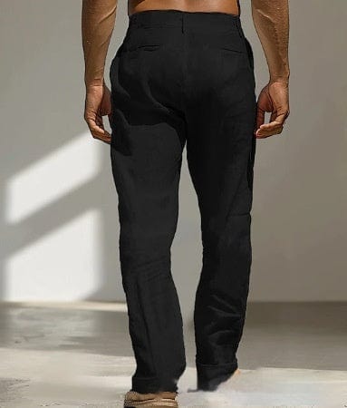 Pantalon droit décontracté en lin pour homme | Double pli, avec poche avant saroual