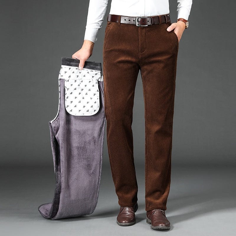 Pantalon homme en velours côtelé épais doublé polaire, taille haute saroual