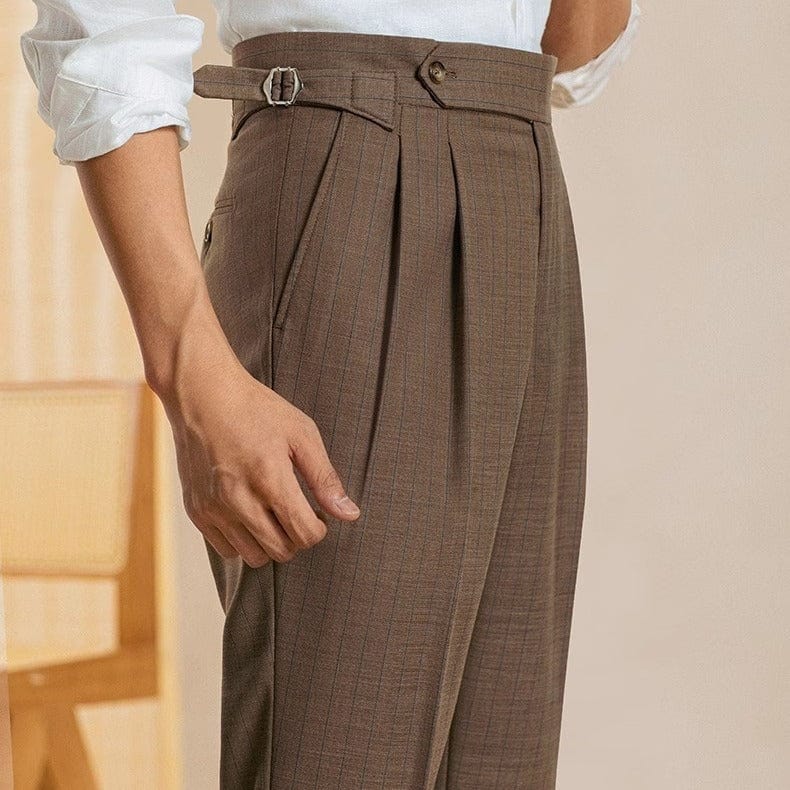 Pantalon taille haute rayé décontracté avec boucle ajustable saroual