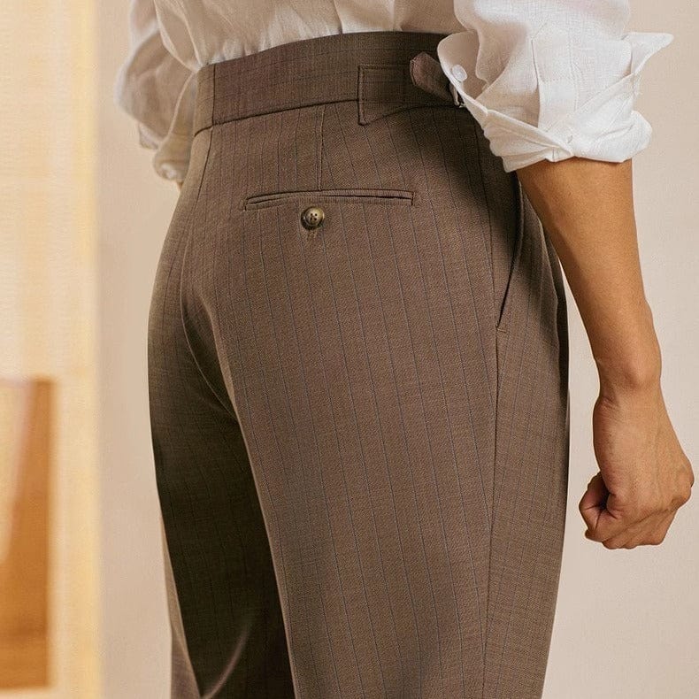 Pantalon taille haute rayé décontracté avec boucle ajustable saroual
