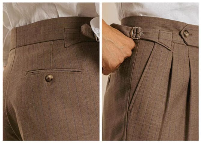 Pantalon taille haute rayé décontracté avec boucle ajustable saroual