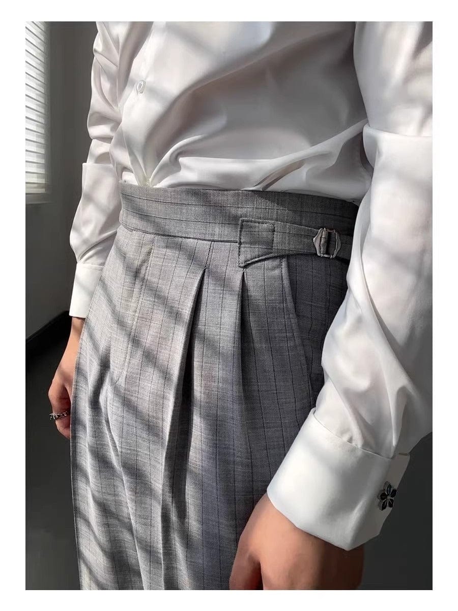 Pantalon taille haute rayé décontracté avec boucle ajustable saroual