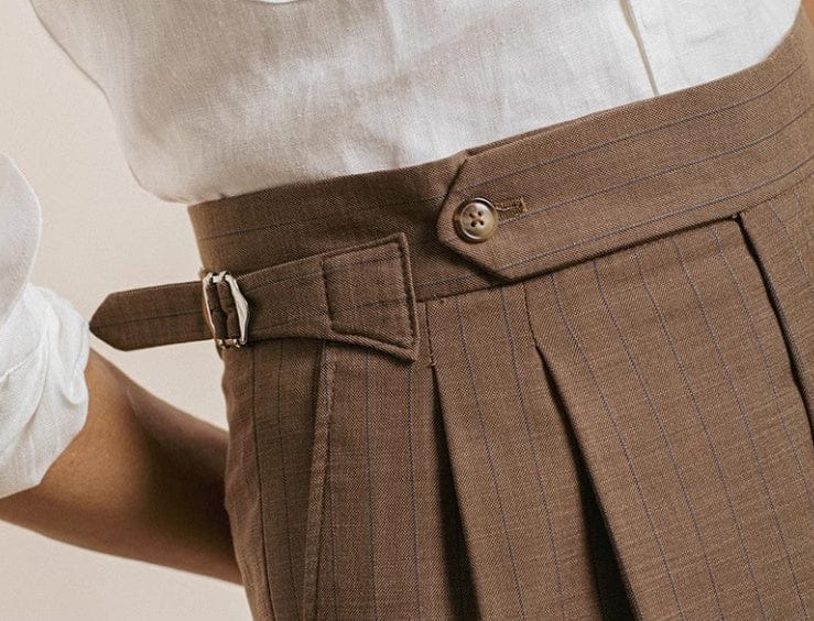 Pantalon taille haute rayé décontracté avec boucle ajustable saroual