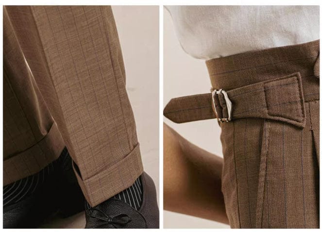 Pantalon taille haute rayé décontracté avec boucle ajustable saroual