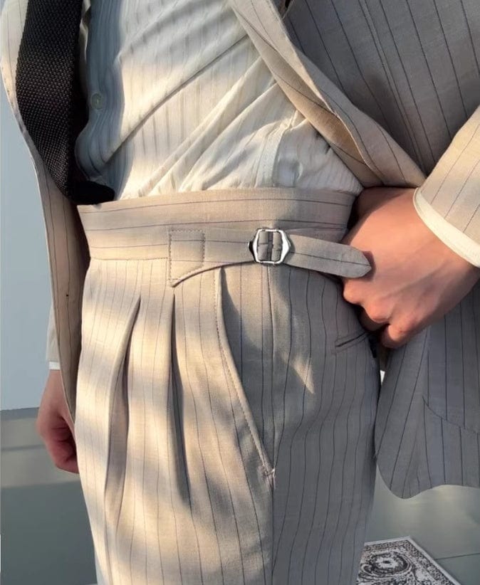 Pantalon taille haute rayé décontracté avec boucle ajustable saroual
