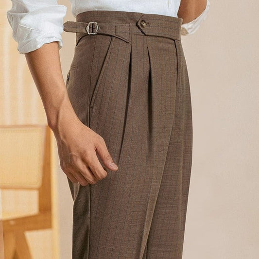 Pantalon taille haute rayé décontracté avec boucle ajustable saroual