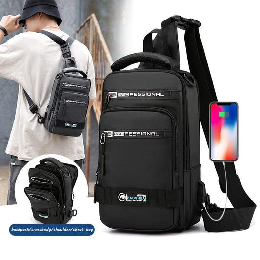 Sacs multifonctions pour hommes, sac à dos en nylon, sac à bandoulière avec port de chargement USB, sacs de poitrine saroual